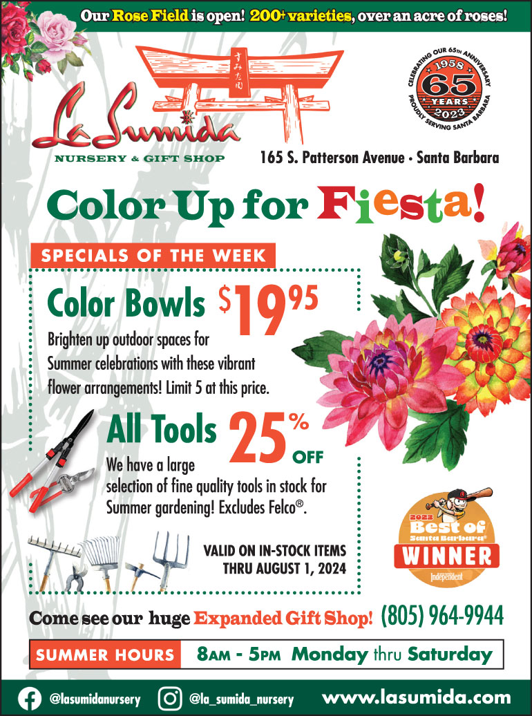 Color Bowls and Gardening Tools sale at La Sumida Nursery